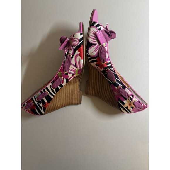 Naughty Monkey Shoes Open Toe High Heels Platform Pink Zebra Floral Size 8 EUC - Picture 7 of 8